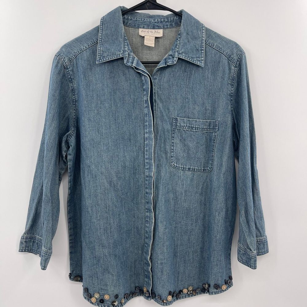 Out of the‎ Blue J. Jill Denim Button Trim 3/4 Sleeved Jacket Size small